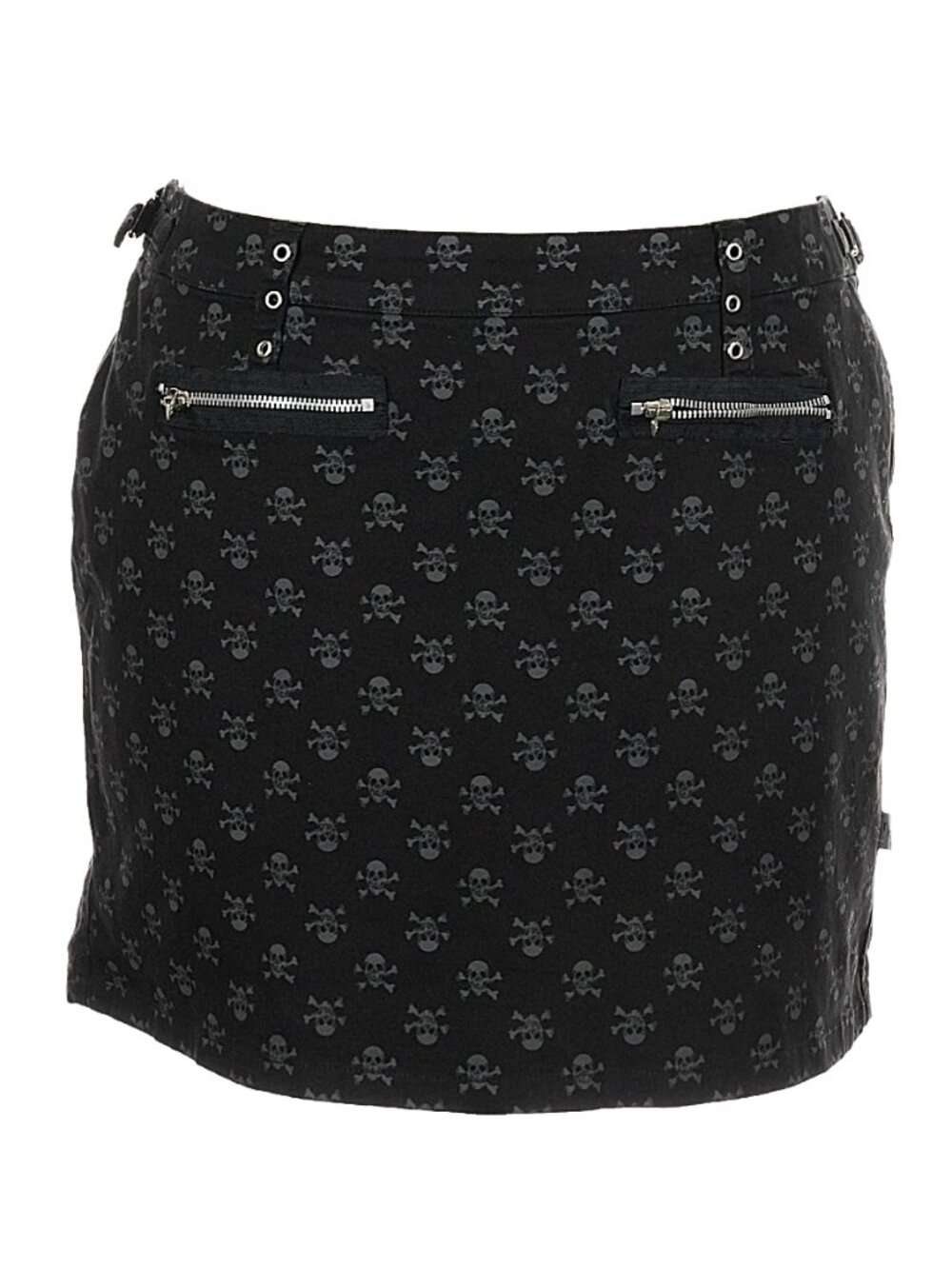 TRIPP NYC skull print buckle detail denim mini skirt